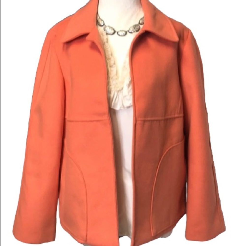 Chico’s soft fleece, orange, short peacoat jacket, size small. (SUM188).